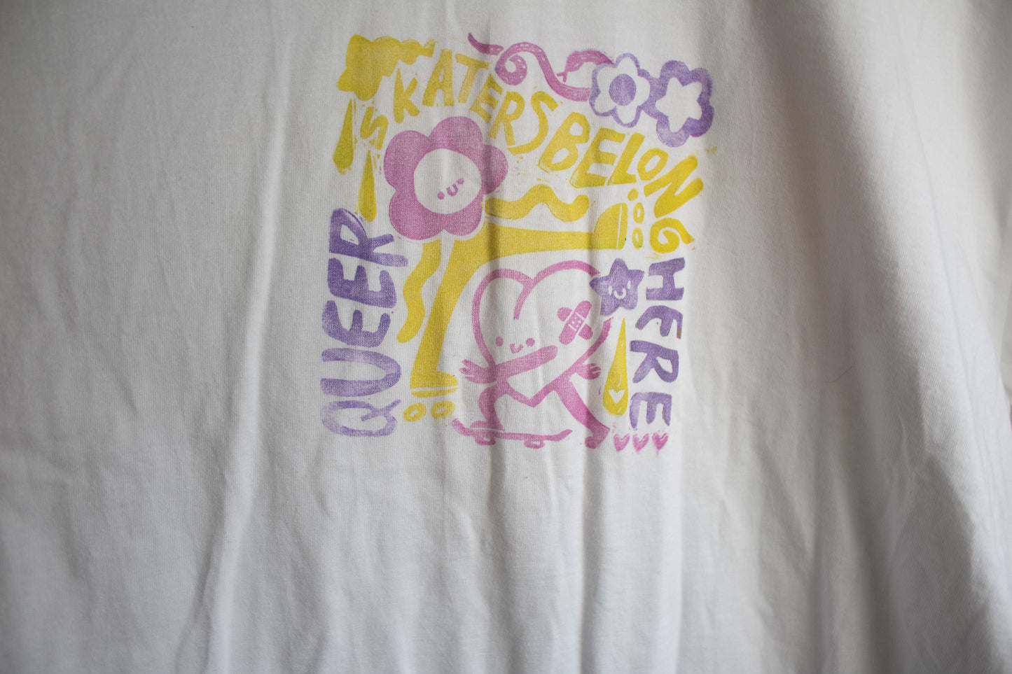 Yellow, Pink & Purple Queer Skaters Belong T-shirt - XL